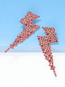 juran 1 Pair Rhinestone Lightning Bolt Design Earrings, Sparkling Jewelry Gift For Women, Suitable For Nightclub - Hot Pink - View 2