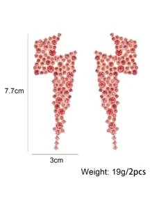 juran 1 Pair Rhinestone Lightning Bolt Design Earrings, Sparkling Jewelry Gift For Women, Suitable For Nightclub - Hot Pink - View 3