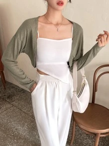 DAZY Cárdigan Corto Con Hombros Caídos Y Diseño Sólido - Verde - Ver 7