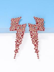 juran 1 Pair Rhinestone Lightning Bolt Design Earrings, Sparkling Jewelry Gift For Women, Suitable For Nightclub - Hot Pink - View 4