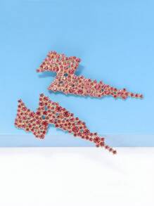 juran 1 Pair Rhinestone Lightning Bolt Design Earrings, Sparkling Jewelry Gift For Women, Suitable For Nightclub - Hot Pink - View 5