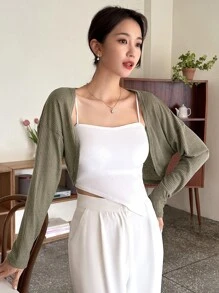 DAZY Cárdigan Corto Con Hombros Caídos Y Diseño Sólido - Verde - Ver 8