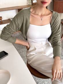 DAZY Cárdigan Corto Con Hombros Caídos Y Diseño Sólido - Verde - Ver 9