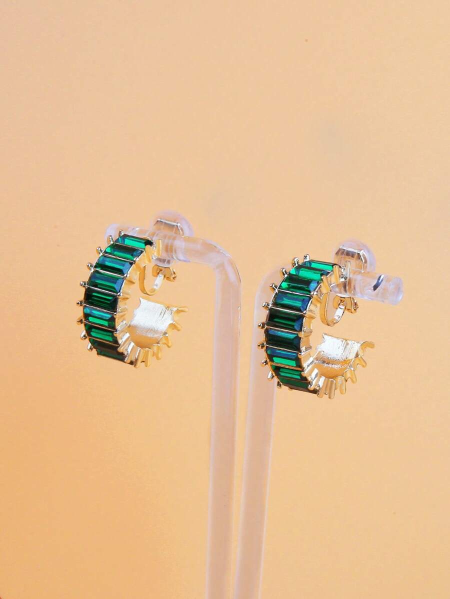 2 cái/bộ Vòng bít tai trang trí bằng đá rhinestone - màu xanh lá - Xem 1