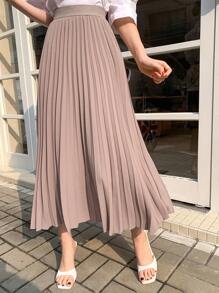 DAZY 女士日常穿着纯色百褶裙，荷叶边 - 杏色 - 查看 3