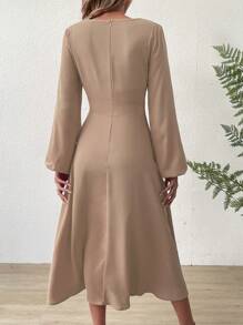 SHEIN Privé Đầm xoắn lại màu trơn Thanh lịch - Màu nâu  Mocha - Xem 3