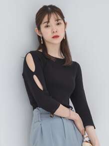 DAZY Cut Out Ribbed Knit Sweater,Fall Clothes