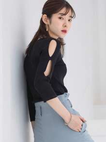 DAZY Cut Out Ribbed Knit Sweater,Fall Clothes