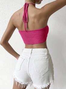 SHEIN VCAY Top de punto con cuello halter sin espalda en colores sólidos para otoño/invierno - Rosa Fucsia - Ver 2