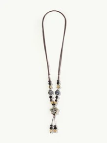 1 件波西米亚风珠饰花朵吊坠项链，适合女士日常装饰情人节 - 卡其色 - 查看 2