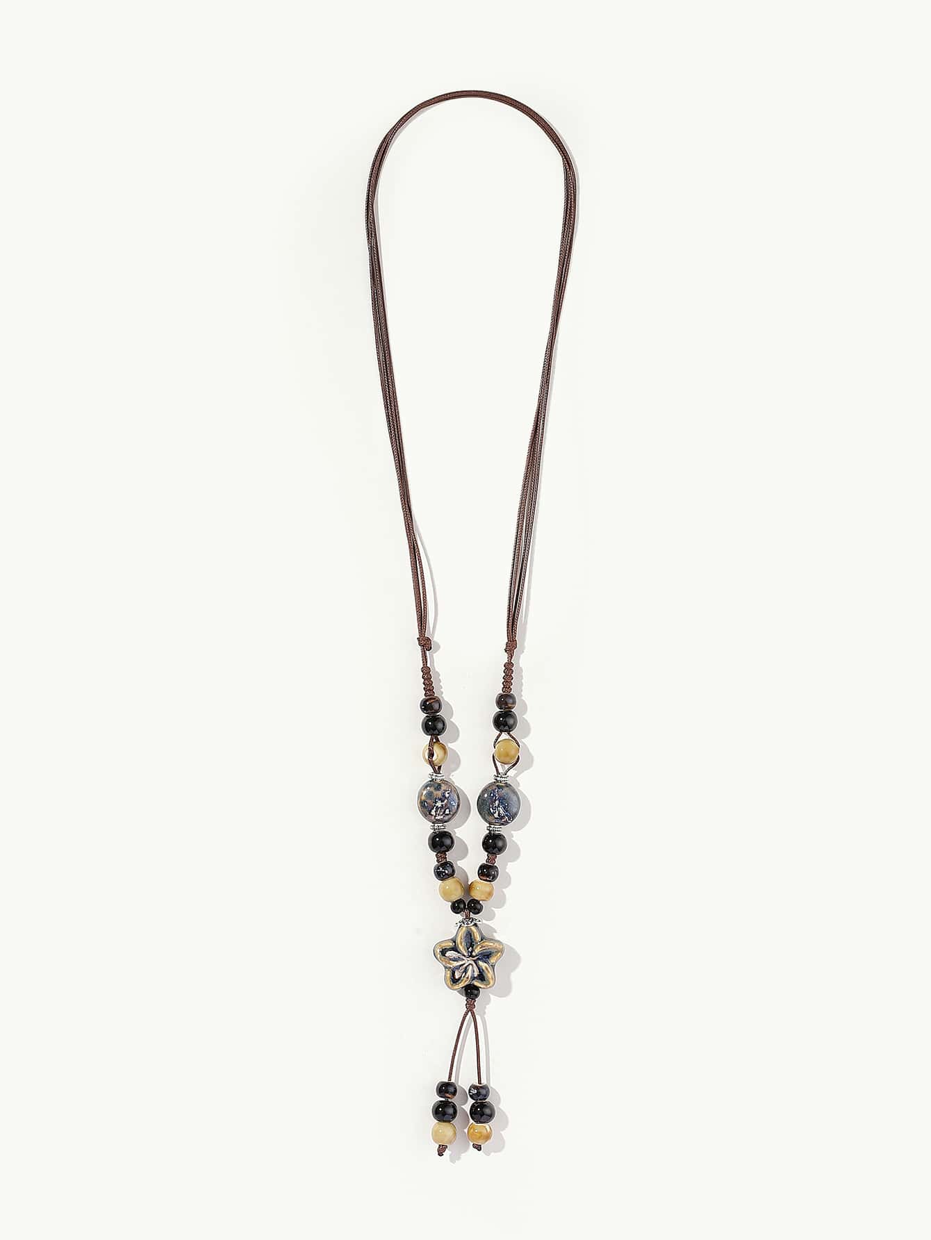 1pc Boho Bead Decor Flower Charm Necklace For Women For Daily Decoration Valentines
