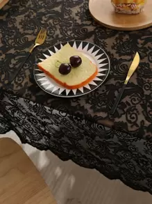 1pc Floral Embroidered Tablecloth - Black - View 6