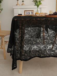 1pc Floral Embroidered Tablecloth - Black - View 7