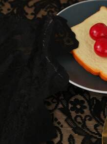 1pc Floral Embroidered Tablecloth - Black - View 8