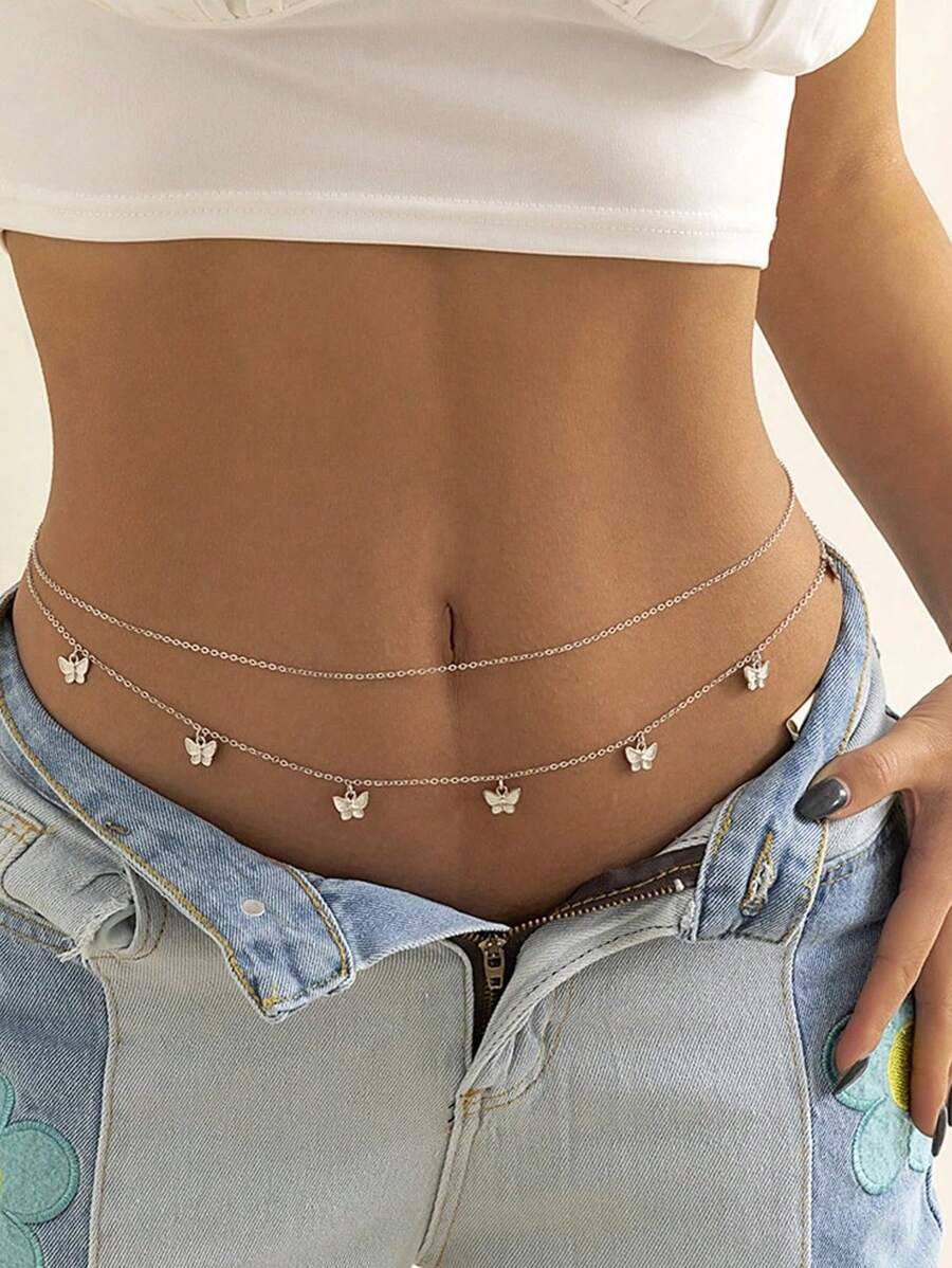 2入組蝴蝶墜飾腰鏈 - 銀色 - 查看 1