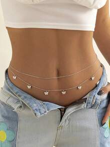 2入組蝴蝶墜飾腰鏈 - 銀色 - 查看 3