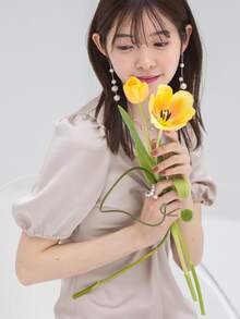 DAZY Twist Front Puff Sleeve Ruched Satin Dress - Baby Pink - View 9