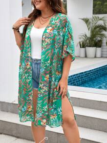 SHEIN VCAY Kimono con estampado tropical de manga murciélago - Multicolor - Ver 6