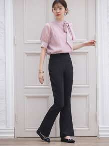 DAZY Solid Flare Leg Trousers - Black - View 7