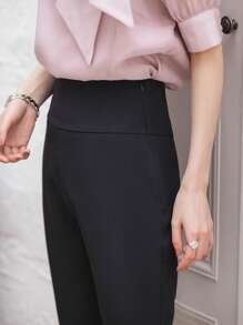 DAZY Solid Flare Leg Trousers - Black - View 8