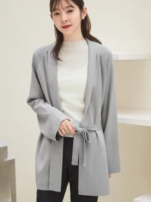 DAZY Cárdigan unicolor de manga raglán con cinturón - Gris - Ver 1