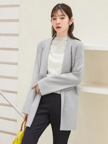 DAZY Cárdigan unicolor de manga raglán con cinturón - Gris - Ver 3