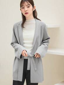 DAZY Cárdigan unicolor de manga raglán con cinturón - Gris - Ver 6