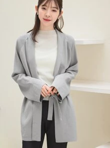 DAZY Cárdigan unicolor de manga raglán con cinturón - Gris - Ver 7