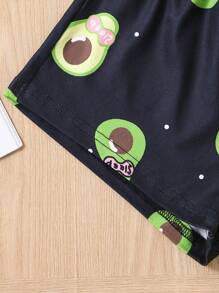 Girls Cartoon Graphic Tee & Shorts PJ Set - Black - View 3