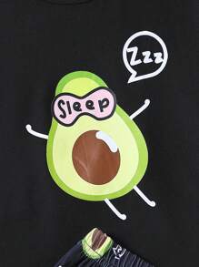 Girls Cartoon Graphic Tee & Shorts PJ Set - Black - View 4