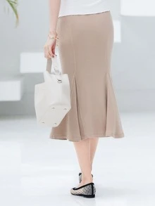 DAZY Váy nữ Viên lá sen Dây kéo màu trơn Thanh lịch - Màu be - Xem 2