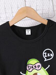 Girls Cartoon Graphic Tee & Shorts PJ Set - Black - View 5