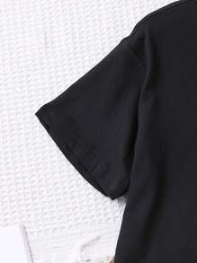 Girls Cartoon Graphic Tee & Shorts PJ Set - Black - View 6