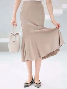 DAZY Váy nữ Viên lá sen Dây kéo màu trơn Thanh lịch - Màu be - Xem 7