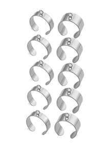 10入組/套休閒不銹鋼開口戒指DIY首飾配件適用於女士DIY首飾製作 - 銀色 - 查看 1