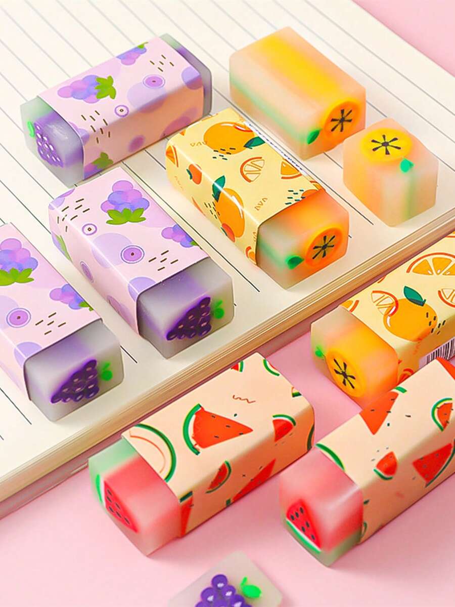 2pcs Fruit Pattern Eraser, Cute Portable Eraser For School, Office, Student - Multicolor - View 1