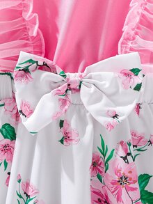 SHEIN Baby Floral Print Ruffle Trim Bow Front Dress - Multicolor - View 3