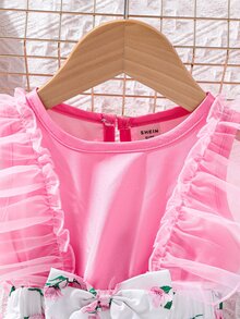 SHEIN Baby Floral Print Ruffle Trim Bow Front Dress - Multicolor - View 4