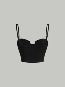 SHEIN MOD Solid Fish Bone Strips Bustier Valentine Day  Black Cami Top