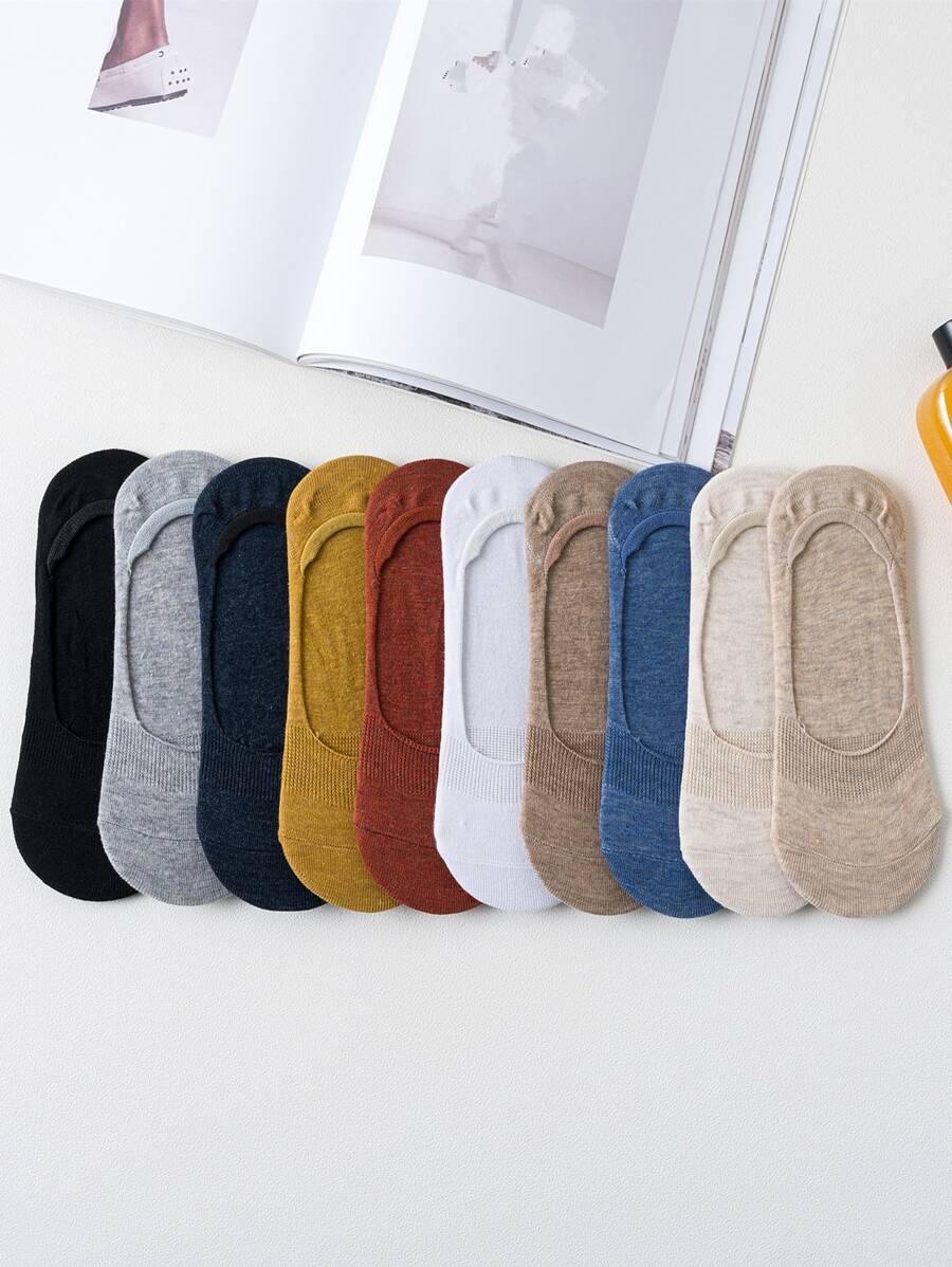 10雙女式素色休閒隱形襪適合日常生活 - 彩色 - 查看 1