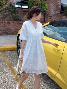 DAZY Đầm màu trơn Dễ thương - trắng - Xem 4