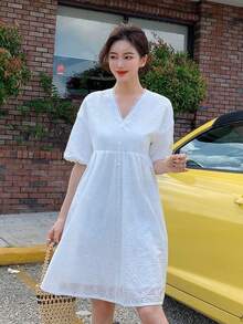 DAZY Đầm màu trơn Dễ thương - trắng - Xem 5