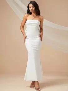 爱心大蝴蝶结露背抹胸婚纱，女士白色优雅新娘礼服，适合情人节、婚礼季派对、假日度假、返校季性感派对穿着 #浪漫蝴蝶结 #魅力优雅连衣裙 春季 - 白色 - 查看 7