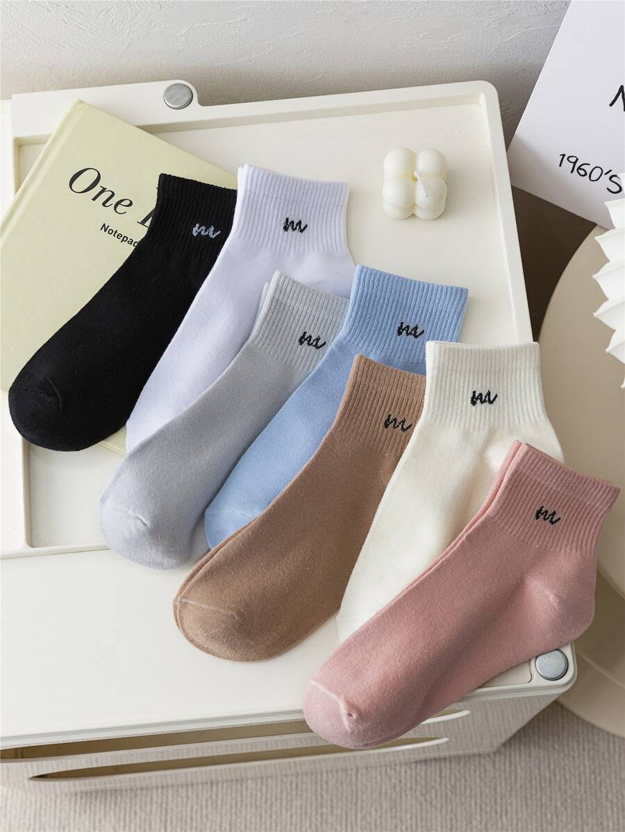 Mujer 7 pares Calcetines tobilleros con estampado de letra casual para diariamente - Multicolor - Ver 1