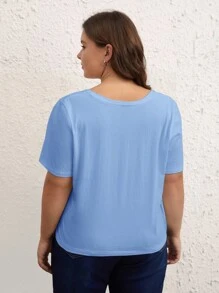 SHEIN BASICS Plus  Solid Scoop Neck Tee - Baby Blue - View 2