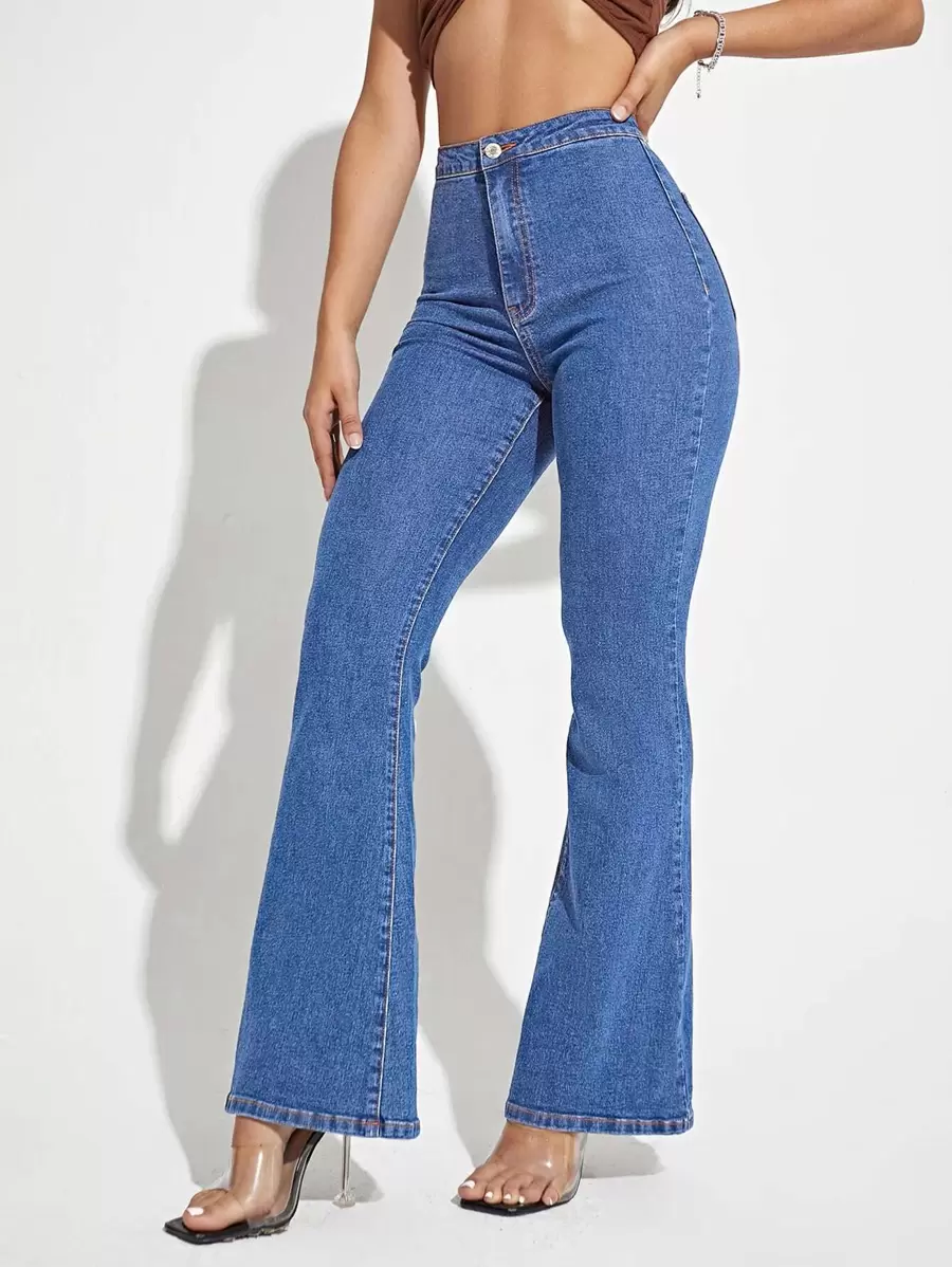 EMERY ROSE High Waist Flare Leg Jeans - Light Wash - View 1