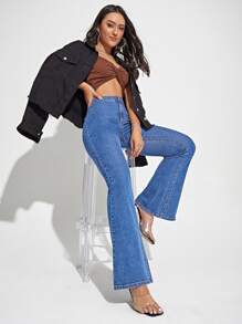 EMERY ROSE High Waist Flare Leg Jeans - Light Wash - View 3