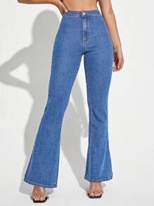 EMERY ROSE High Waist Flare Leg Jeans - Light Wash - View 4