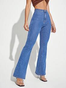 EMERY ROSE High Waist Flare Leg Jeans - Light Wash - View 5