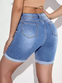 SHEIN Essnce Roll Up Hem Denim Shorts